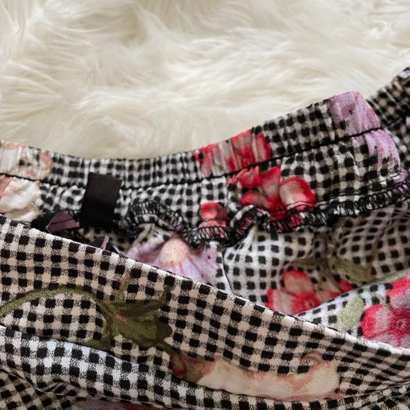Big Strike USA high-low flouncy black white checkered flower print skirt Medium - Picture 5 of 6